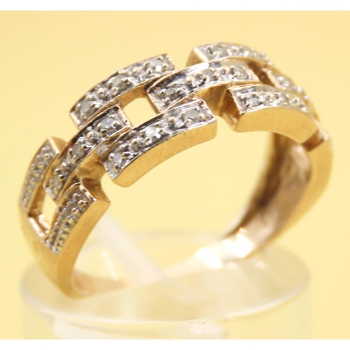 288 - Diamond Set Chain Motif Ring Mounted on 9 Carat Yellow Gold Band Size N