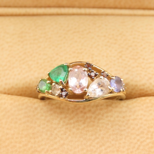 292 - Multi-Gem Cluster Ring Mounted on 10 Carat Yellow Gold Band Size N