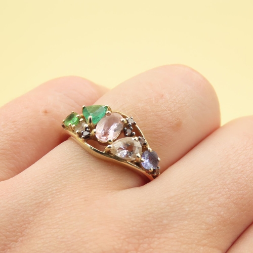 292 - Multi-Gem Cluster Ring Mounted on 10 Carat Yellow Gold Band Size N