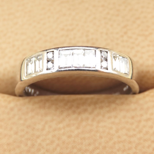 3 - Diamond 18 Carat Ring Chanel Set Baguette and Old European Cut Diamonds Mounted on White Gold Band S... 