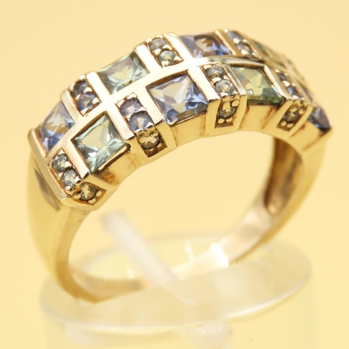 30 - Aquamarine and Diamond Bar Set Ring Mounted on 9 Carat Yellow Gold Band Size O