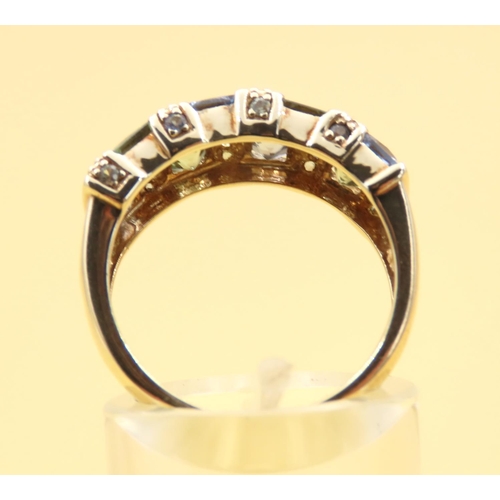 30 - Aquamarine and Diamond Bar Set Ring Mounted on 9 Carat Yellow Gold Band Size O
