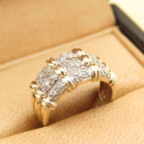 302 - Diamond Cluster Multi Row Ring Mounted on 9 Carat Yellow Gold Band Size K