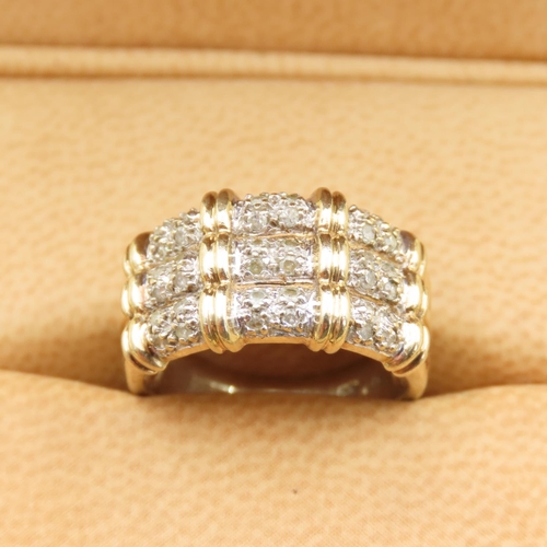 302 - Diamond Cluster Multi Row Ring Mounted on 9 Carat Yellow Gold Band Size K