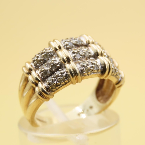 302 - Diamond Cluster Multi Row Ring Mounted on 9 Carat Yellow Gold Band Size K