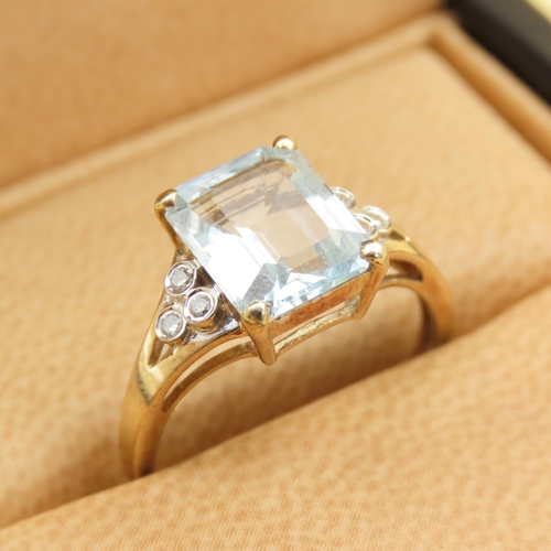 305 - Aquamarine and Diamond Ring Mounted on 9 Carat Yellow Gold Band Size N