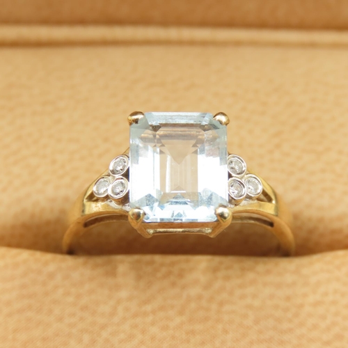 305 - Aquamarine and Diamond Ring Mounted on 9 Carat Yellow Gold Band Size N