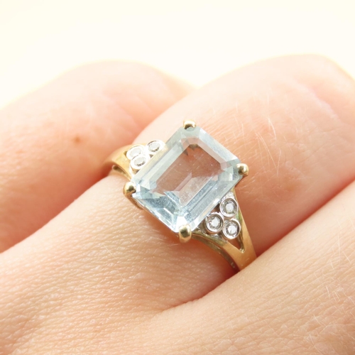 305 - Aquamarine and Diamond Ring Mounted on 9 Carat Yellow Gold Band Size N