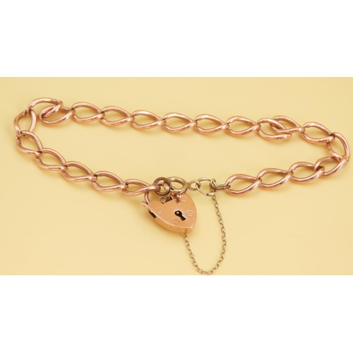 310 - 9 Carat Rose Gold Ladies Bracelet Heart Motif Padlock Clasp 20cm Long Articulated Form