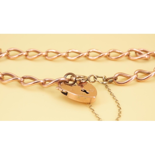 310 - 9 Carat Rose Gold Ladies Bracelet Heart Motif Padlock Clasp 20cm Long Articulated Form