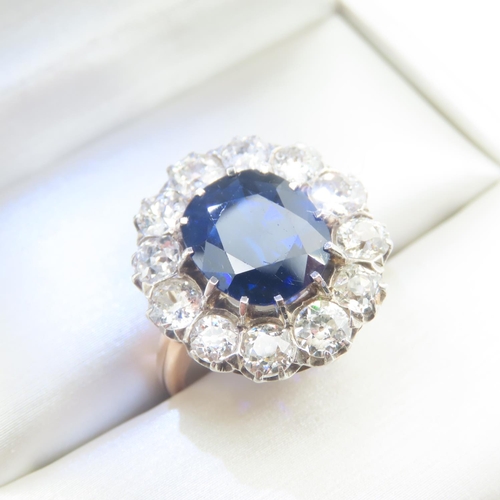 316 - Exceptional Burmese Sapphire and Diamond Ladies Cluster Ring Mounted on 18 Carat Rose Gold Band Size... 