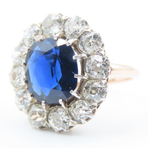 316 - Exceptional Burmese Sapphire and Diamond Ladies Cluster Ring Mounted on 18 Carat Rose Gold Band Size... 