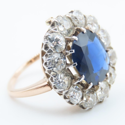 316 - Exceptional Burmese Sapphire and Diamond Ladies Cluster Ring Mounted on 18 Carat Rose Gold Band Size... 