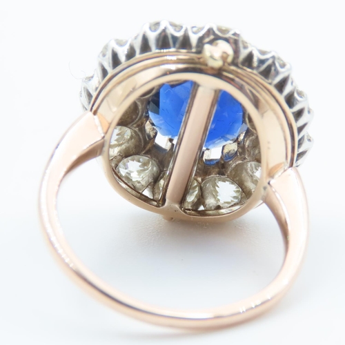 316 - Exceptional Burmese Sapphire and Diamond Ladies Cluster Ring Mounted on 18 Carat Rose Gold Band Size... 