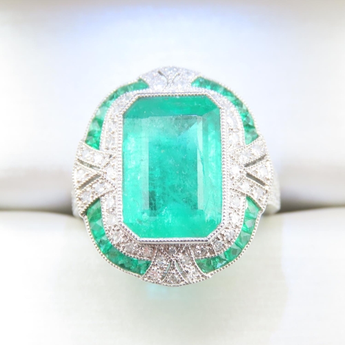 317 - Fine Emerald and Diamond Panel Set Ring Mounted in Platinum Ring Size N and a Half Total Weight 9.1 ... 