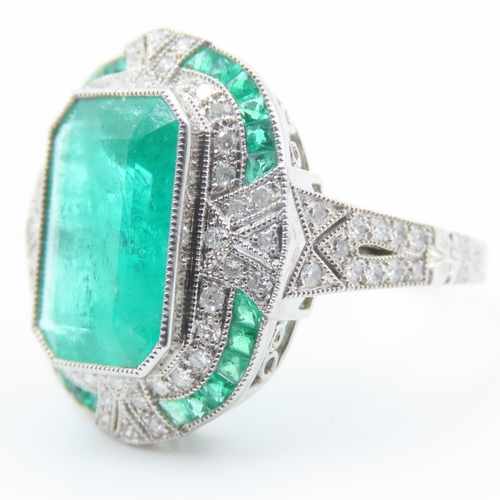 317 - Fine Emerald and Diamond Panel Set Ring Mounted in Platinum Ring Size N and a Half Total Weight 9.1 ... 