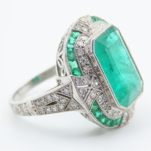 317 - Fine Emerald and Diamond Panel Set Ring Mounted in Platinum Ring Size N and a Half Total Weight 9.1 ... 