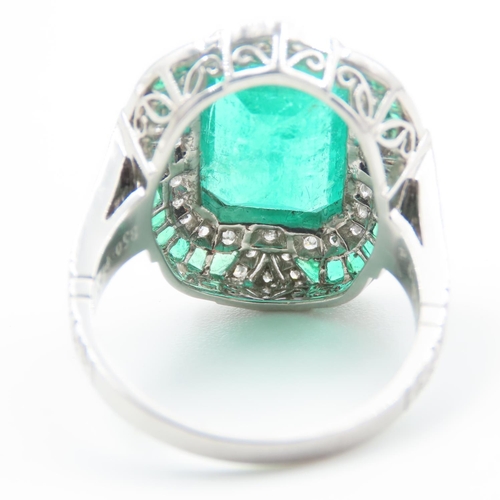 317 - Fine Emerald and Diamond Panel Set Ring Mounted in Platinum Ring Size N and a Half Total Weight 9.1 ... 