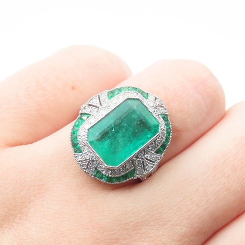 317 - Fine Emerald and Diamond Panel Set Ring Mounted in Platinum Ring Size N and a Half Total Weight 9.1 ... 