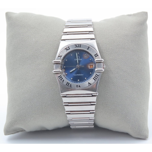 318 - Omega Ladies Constellation Sapphire Blue Dial Wristwatch Water Damaged