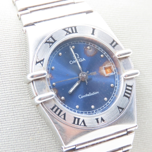 318 - Omega Ladies Constellation Sapphire Blue Dial Wristwatch Water Damaged