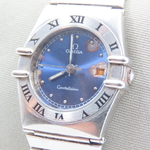 318 - Omega Ladies Constellation Sapphire Blue Dial Wristwatch Water Damaged