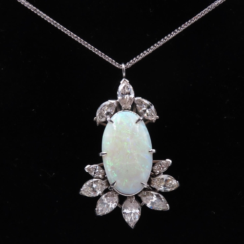 319 - Opal and Diamond Set Pendant Necklace Mounted in 18 Carat White Gold 4cm High Further Set on Platinu... 