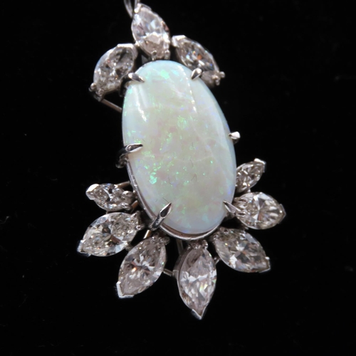 319 - Opal and Diamond Set Pendant Necklace Mounted in 18 Carat White Gold 4cm High Further Set on Platinu... 