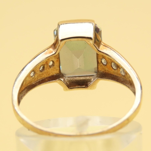 32 - Emerald Cut Bar Set Mystic Topaz Ring Mounted on 9 Carat Yellow Gold Size Q