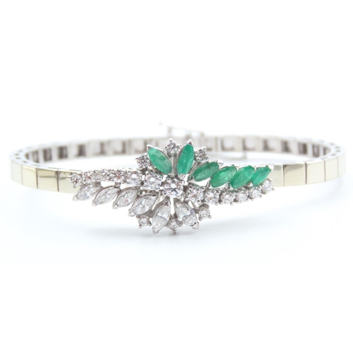 320 - Emerald and Diamond Ladies Cluster Set Bracelet Mounted on 18 Carat White Gold 18.5cm Long 25.5 Gram... 