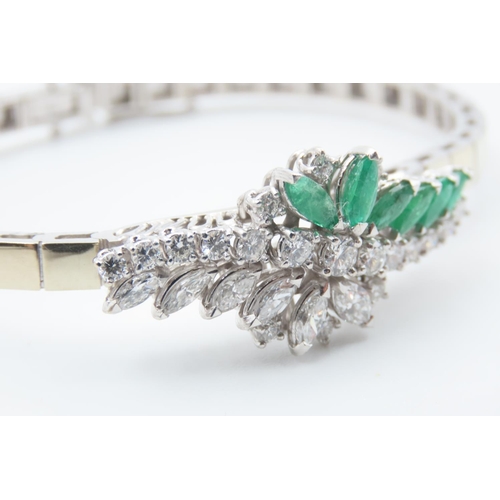 320 - Emerald and Diamond Ladies Cluster Set Bracelet Mounted on 18 Carat White Gold 18.5cm Long 25.5 Gram... 