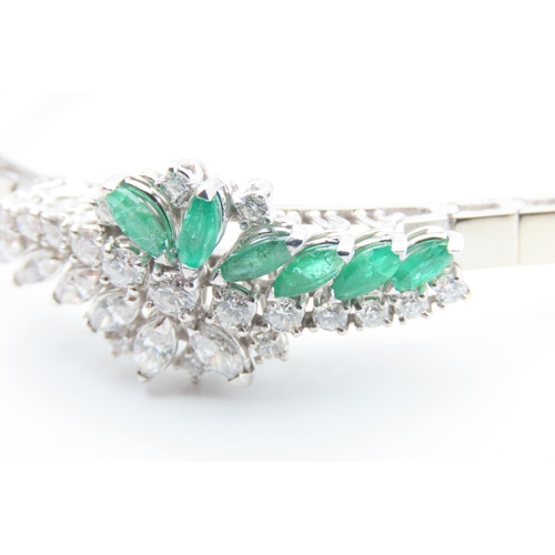 320 - Emerald and Diamond Ladies Cluster Set Bracelet Mounted on 18 Carat White Gold 18.5cm Long 25.5 Gram... 