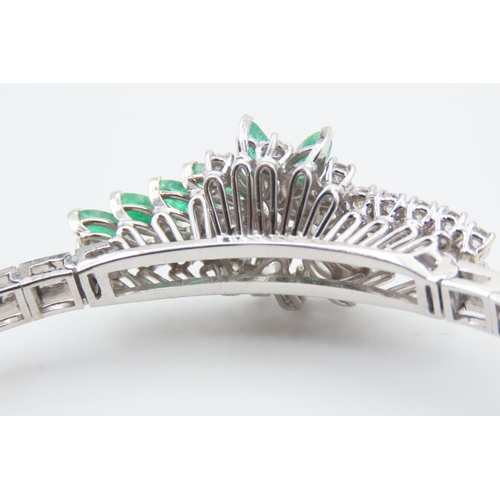 320 - Emerald and Diamond Ladies Cluster Set Bracelet Mounted on 18 Carat White Gold 18.5cm Long 25.5 Gram... 