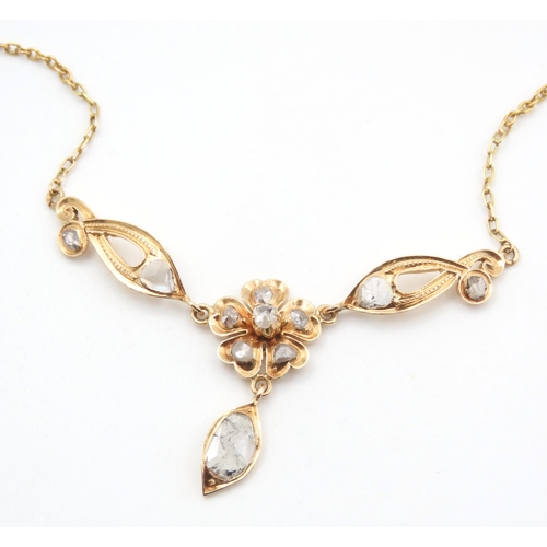 326 - Diamond Set Floral Motif Ladies Necklace Mounted on 18 Carat Yellow Gold 40cm Long