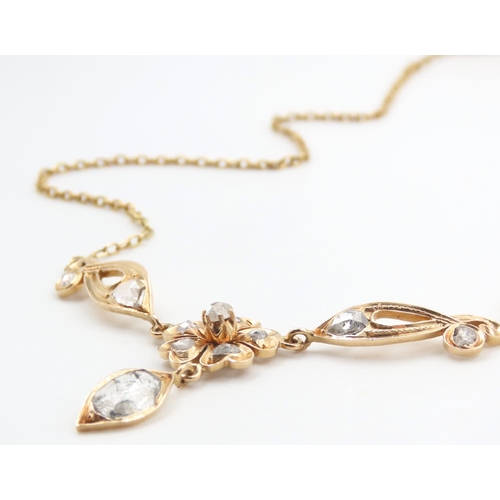 326 - Diamond Set Floral Motif Ladies Necklace Mounted on 18 Carat Yellow Gold 40cm Long