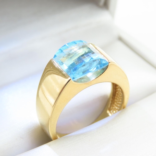 327 - Blue Topaz Statement Ring Mounted in 14 Carat Yellow Gold Ring Size N