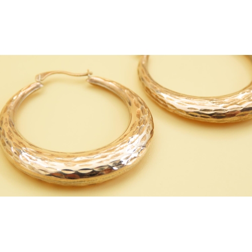 33 - Pair of 9 Carat Yellow Gold Hammer Finish Earrings Each 3cm Drop