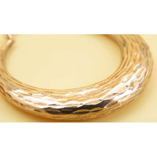 33 - Pair of 9 Carat Yellow Gold Hammer Finish Earrings Each 3cm Drop