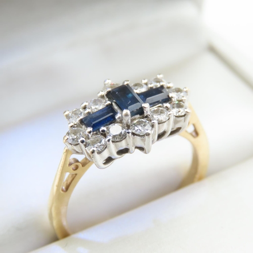 332 - Sapphire and Diamond Ladies Cluster Ring Set in Platinum Mounted on 18 Carat Yellow Gold Ring Size P... 