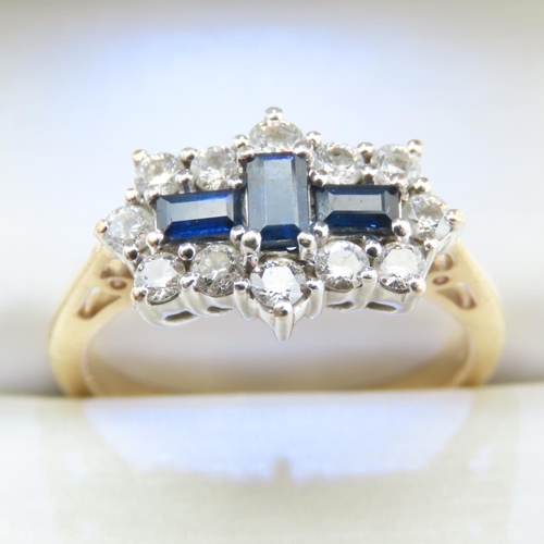 332 - Sapphire and Diamond Ladies Cluster Ring Set in Platinum Mounted on 18 Carat Yellow Gold Ring Size P... 