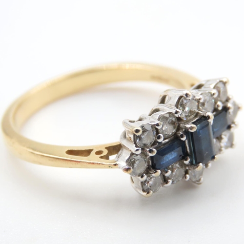 332 - Sapphire and Diamond Ladies Cluster Ring Set in Platinum Mounted on 18 Carat Yellow Gold Ring Size P... 