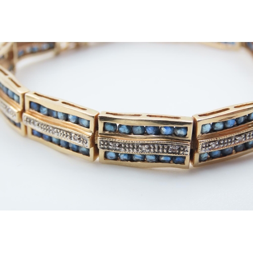 334 - Attractively Detailed Three Row Sapphire and Diamond Ladies Bracelet Mounted on 14 Carat Yellow Gold... 