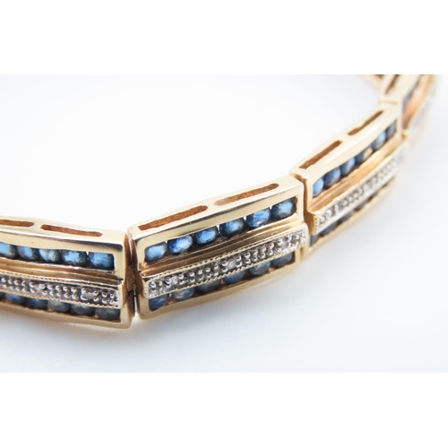 334 - Attractively Detailed Three Row Sapphire and Diamond Ladies Bracelet Mounted on 14 Carat Yellow Gold... 