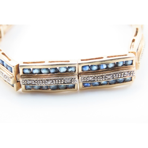 334 - Attractively Detailed Three Row Sapphire and Diamond Ladies Bracelet Mounted on 14 Carat Yellow Gold... 