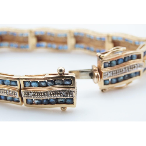 334 - Attractively Detailed Three Row Sapphire and Diamond Ladies Bracelet Mounted on 14 Carat Yellow Gold... 