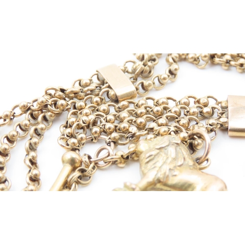 335 - 18 Carat Yellow Gold Three Strand T-Bar Clasp Drape Form Necklace  with Lion Motif Charm Finely Deta... 