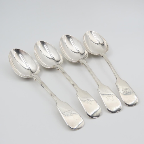 340 - Set of Four Silver Serving Spoons Fiddle Pattern Each 19cm Long