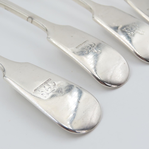 340 - Set of Four Silver Serving Spoons Fiddle Pattern Each 19cm Long