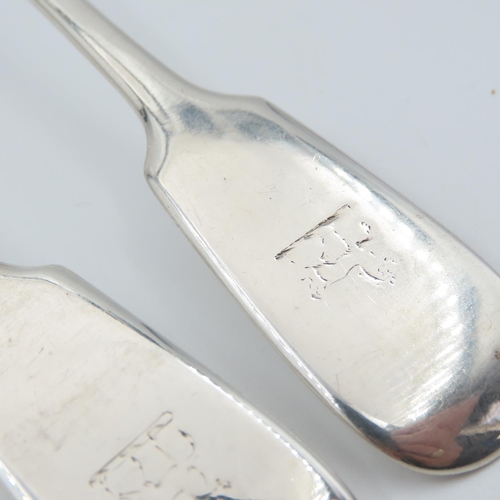 340 - Set of Four Silver Serving Spoons Fiddle Pattern Each 19cm Long