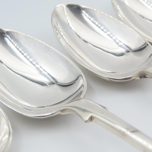 340 - Set of Four Silver Serving Spoons Fiddle Pattern Each 19cm Long